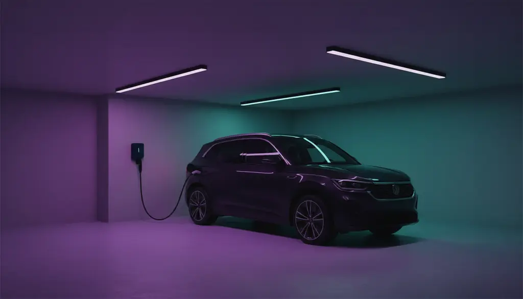 Electric car charging in a garage in Pirbright