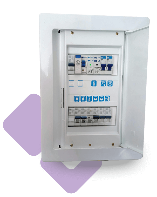 Electrical box with purple orchid behind it - Byfleet