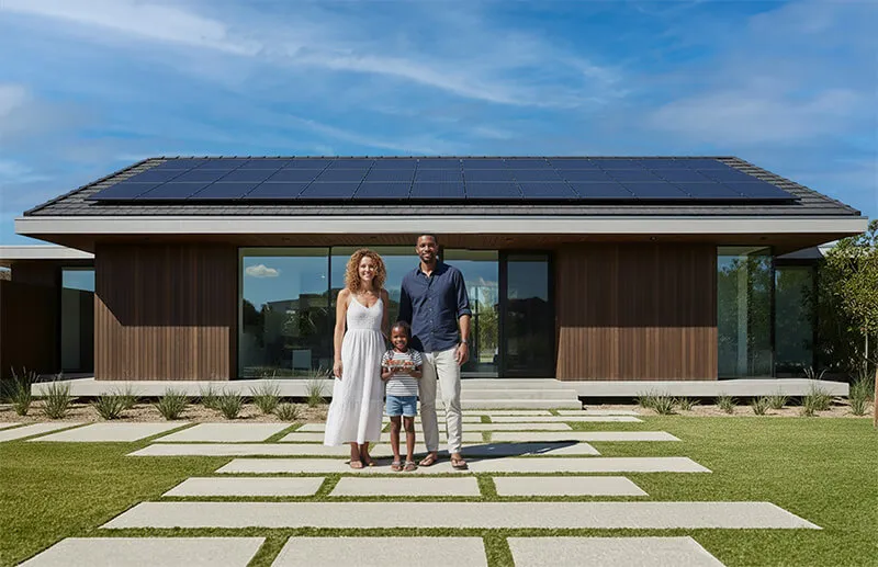 Modern family home with all black solar panels on the roof in Berkshire