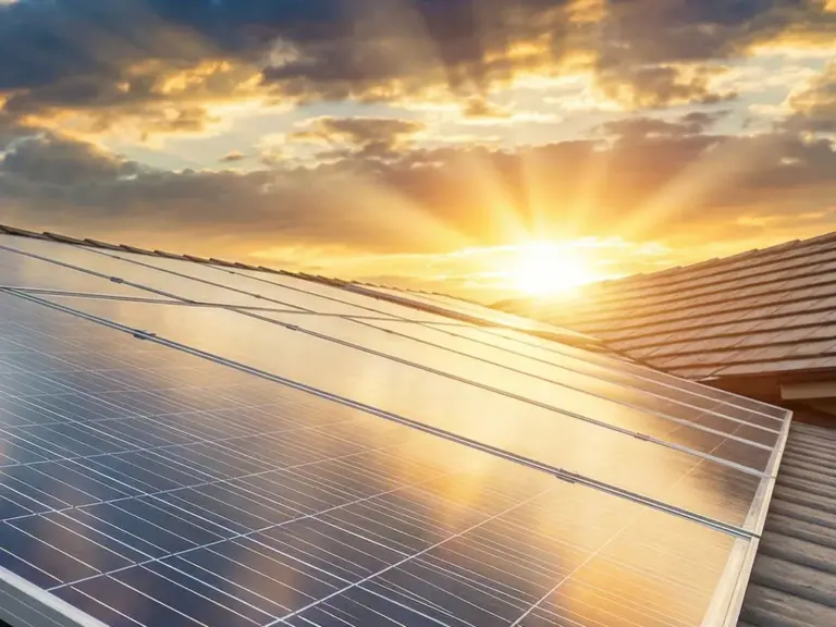 Solar panels on a cloudy day